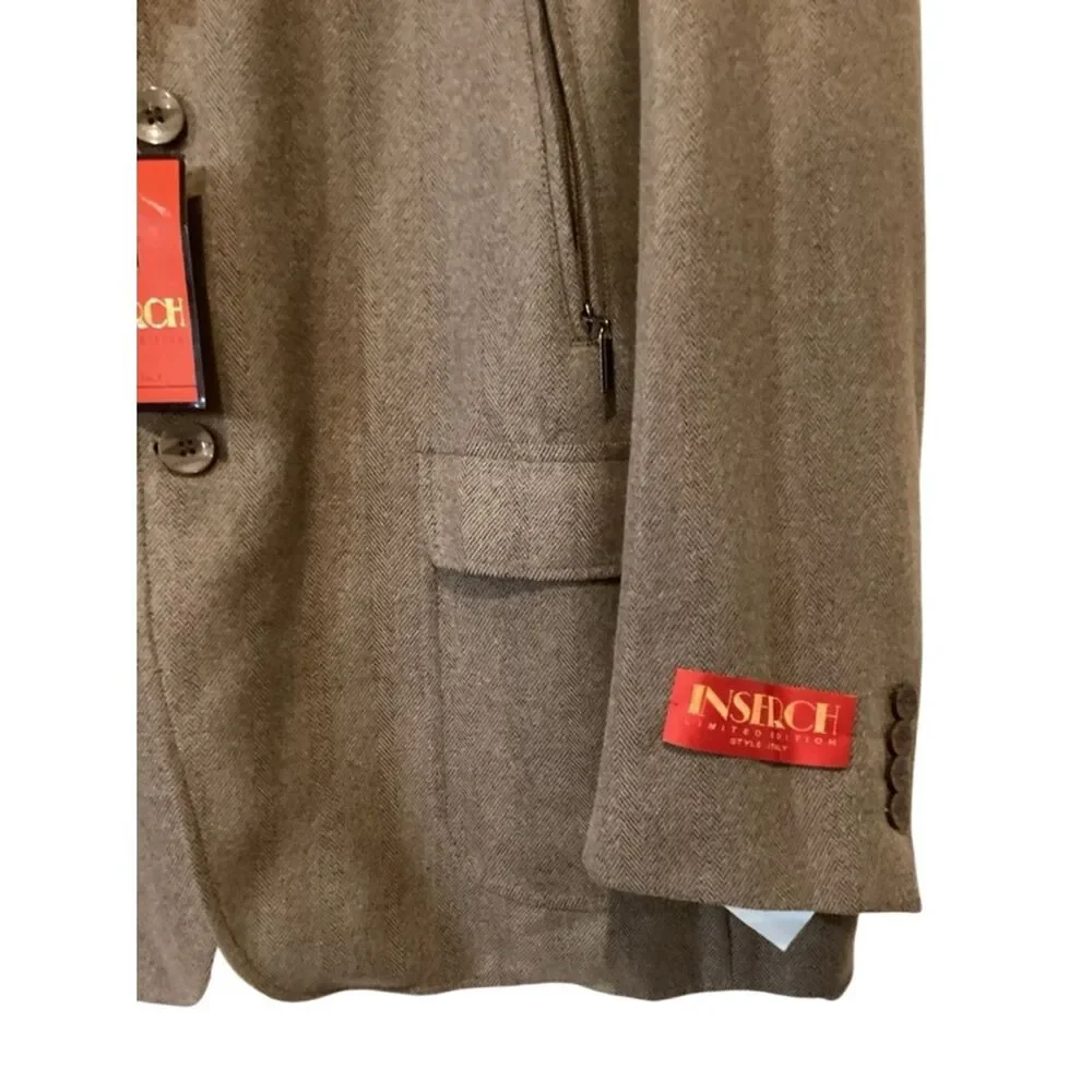 NWT Inserch Blazer Brown Soft Tweed Flannel Herringbone Paisley Lining Size 2XL